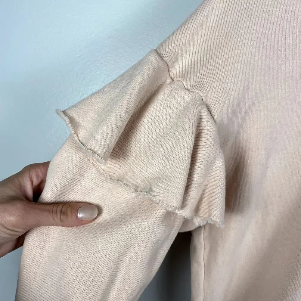 Nation LTD Ruffle Trim Hooded Sweatshirt in Light Pink Small - Picture 2 of 7